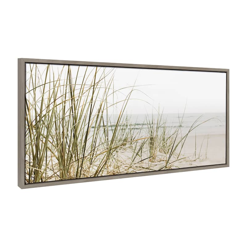 Kate and Laurel Sylvie Calming Beach Grass Framed Canvas by The Creative Bunch Studio - 18x40 - Grey