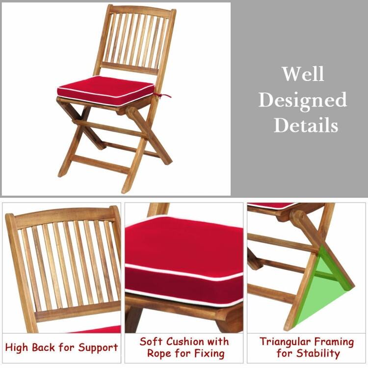 3 Pieces Patio Folding Bistro Set with Padded Cushion and Round Coffee Table - 23.5" x 23.5" x 29.5" (L x W x H)
