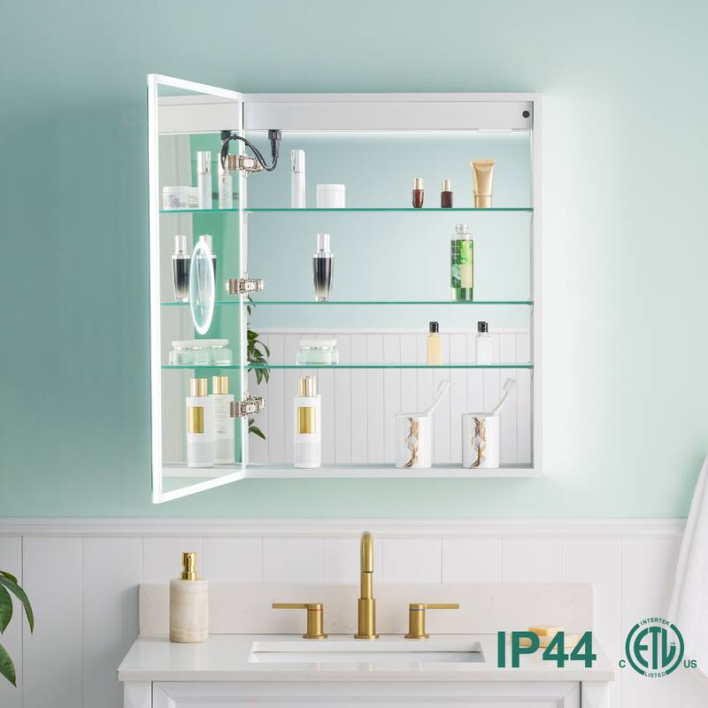 30'' H Recessed or Surface Frameless LED Mirror Cabinet With Defogger, Dimmer, Outlets & USB Ports 