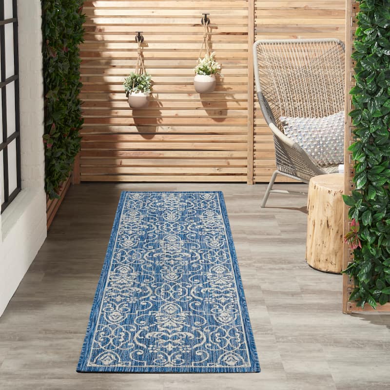 Nourison Garden Party Trellis Indoor/Outdoor Area Rug - 2'2" x 7'6" Runner - Denim Blue