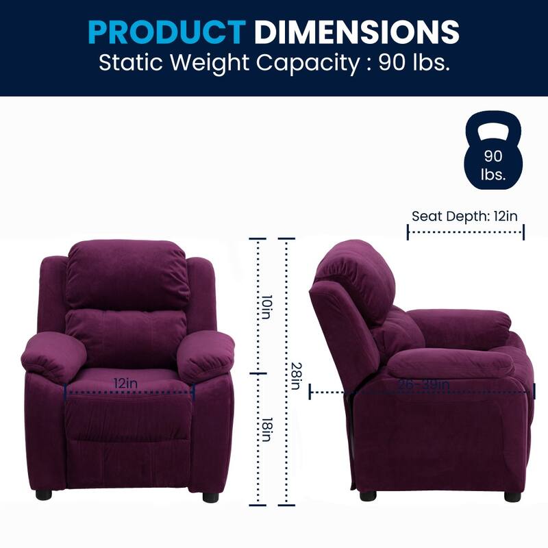 Deluxe Padded Contemporary Kids Recliner with Storage Arms