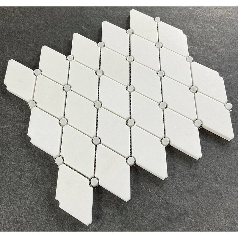 Thassos White Diamond with Grey Circle Marble Mosaic Tile - Case (10 Sheets)