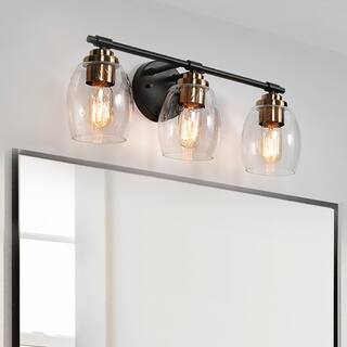Modern Farmhouse 3-light Dimmable Bathroom Vanity Light with Seeded Glass Shades - L 20"x W 6.5"x H 7.9"