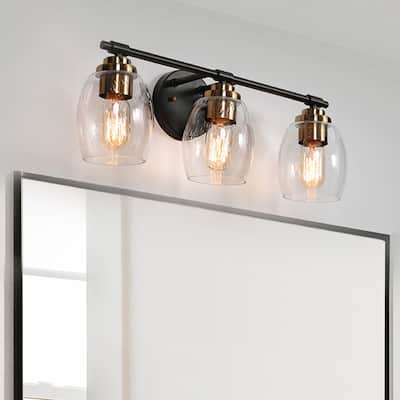 Modern Farmhouse 3-light Dimmable Bathroom Vanity Light with Seeded Glass Shades - L 20"x W 6.5"x H 7.9"