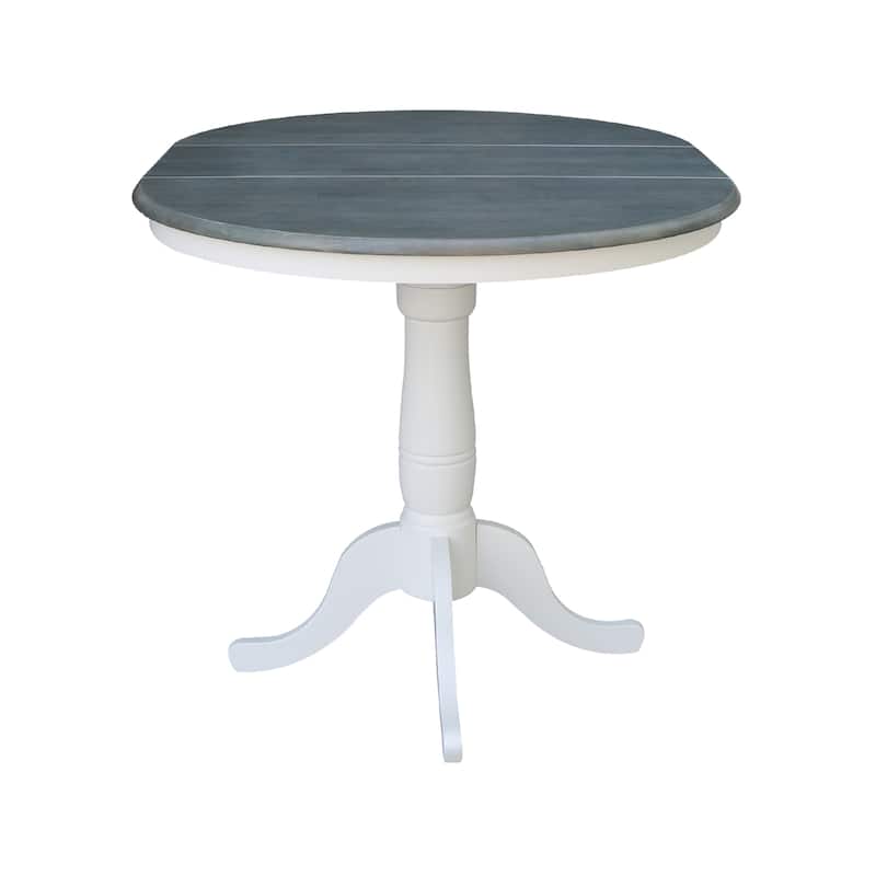 36" Round Top Pedestal Table With 12" Leaf - White/Heather Gray - N/A