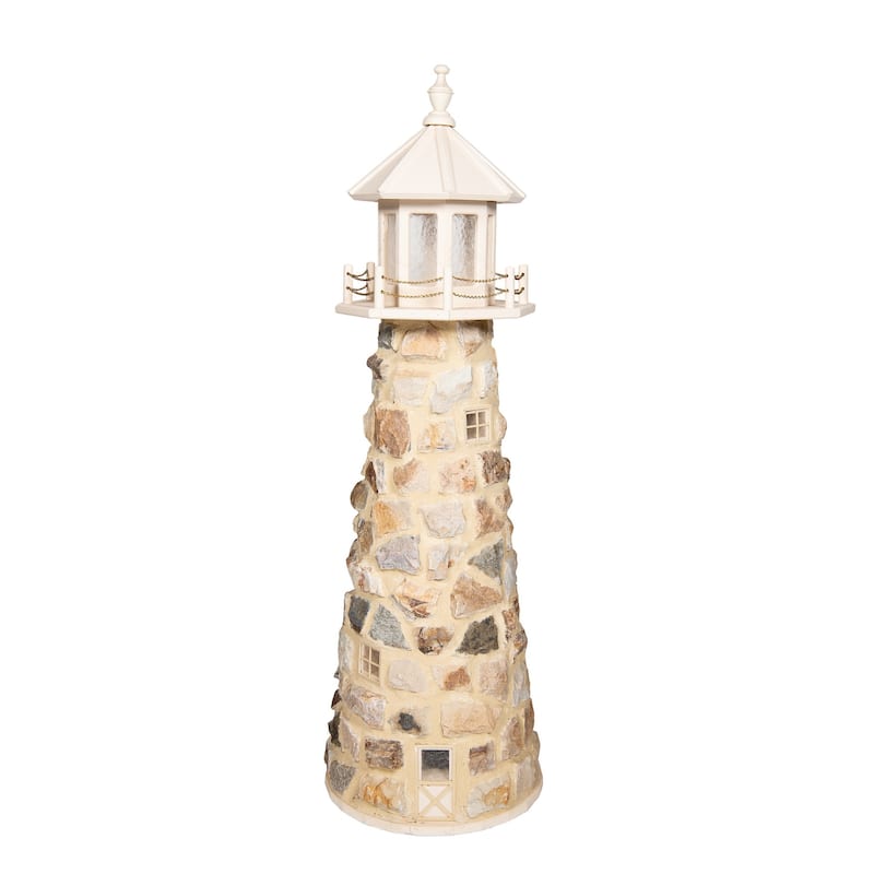 Stone Lighthouse - 5 Foot - Ivory with Brown Stone and Tan Gray