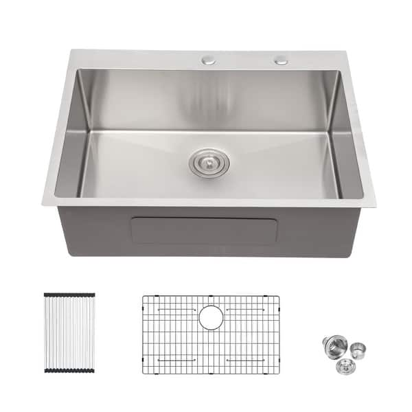 25x22 Inch Drop-In Single Bowl 16 Gauge Stainless Steel Kitchen Sink ...