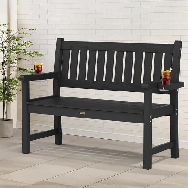 slide 2 of 16, WINSOON All-Weather HIPS Outdoor Garden Bench, 56" Adirondack Outdoor Patio Bench Black