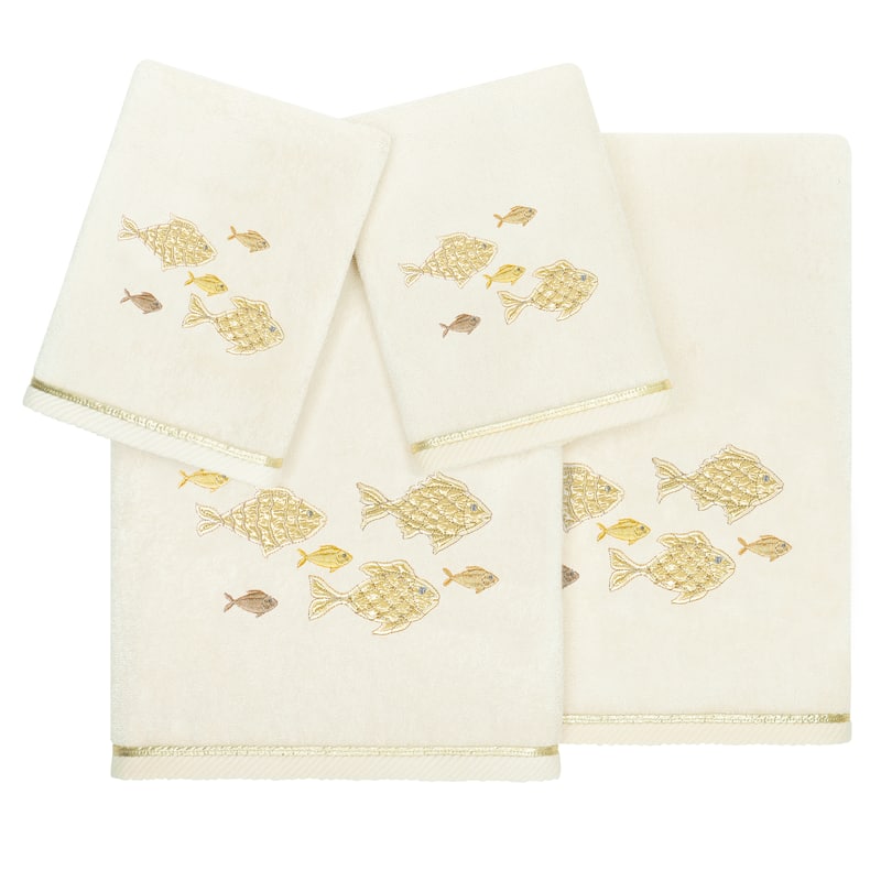Authentic Hotel and Spa Turkish Cotton Figi 4PC Embellished Towel Set - Beige