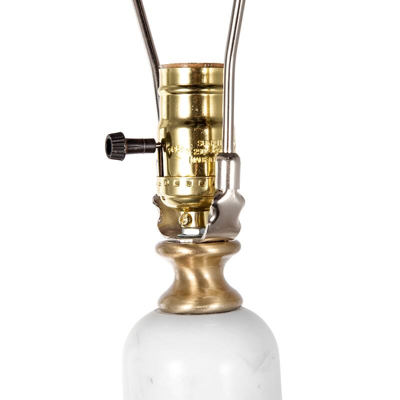 Marble Table Lamp with Fabric Drum Shade and Brass Finial Modern Vintage Style