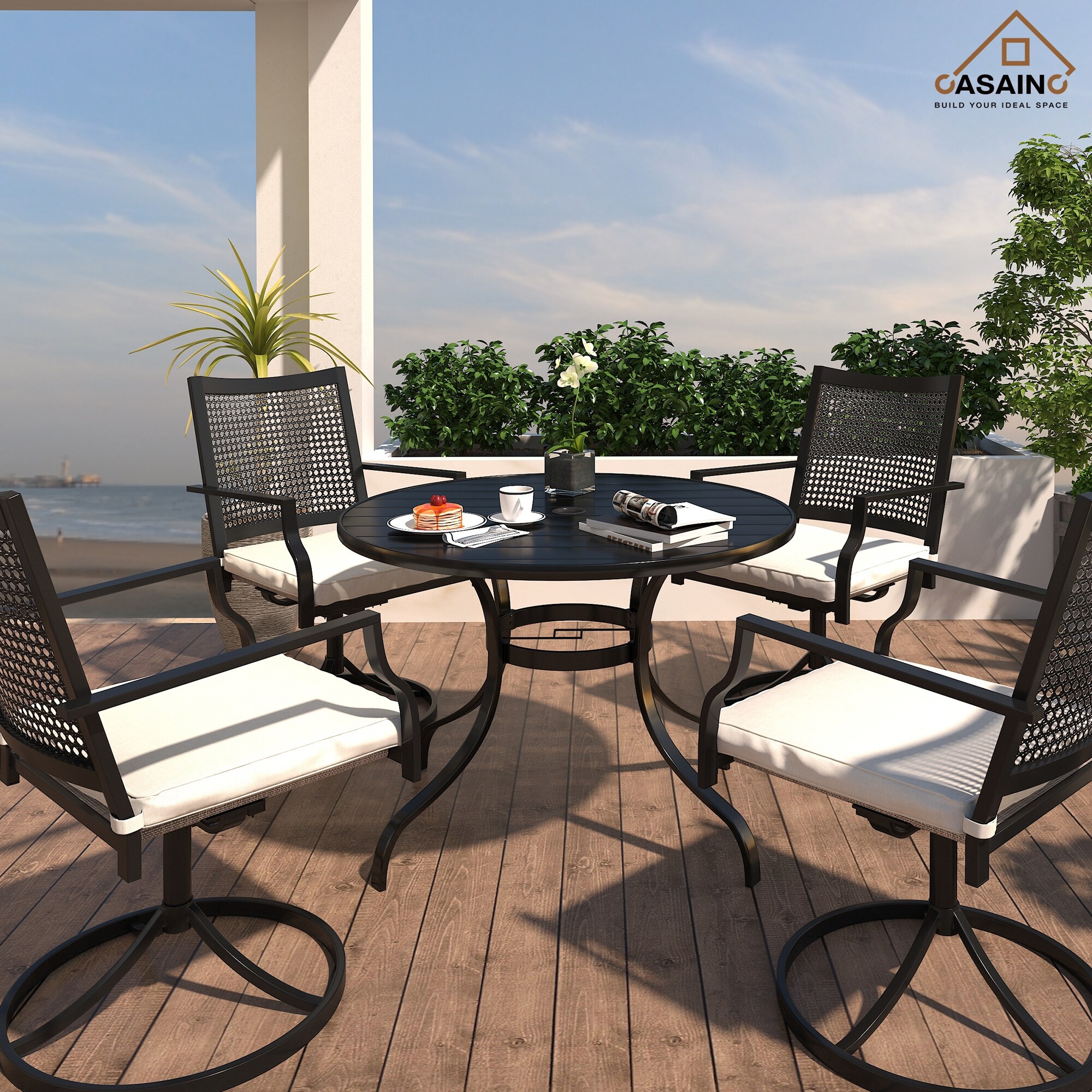 Round Outdoor Dining Table 40-in W x 40-in L with Umbrella Hole - Overstock  - 37263374