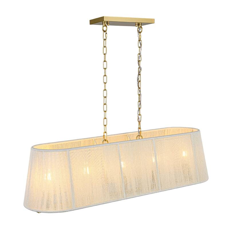 Woven Ivory String Cage 5-Light Linear Kitchen Island Chandelier