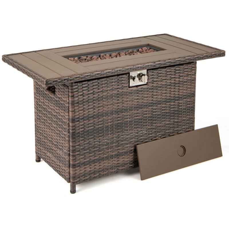 Costway 44.5" Propane Fire Pit Table with Metal Slatted Tabletop & - See Details - Brown