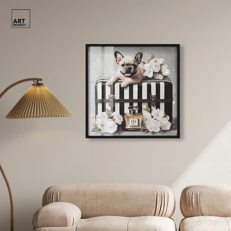 Frenchie Luggage Flowers Shadowbox by Art Remedy