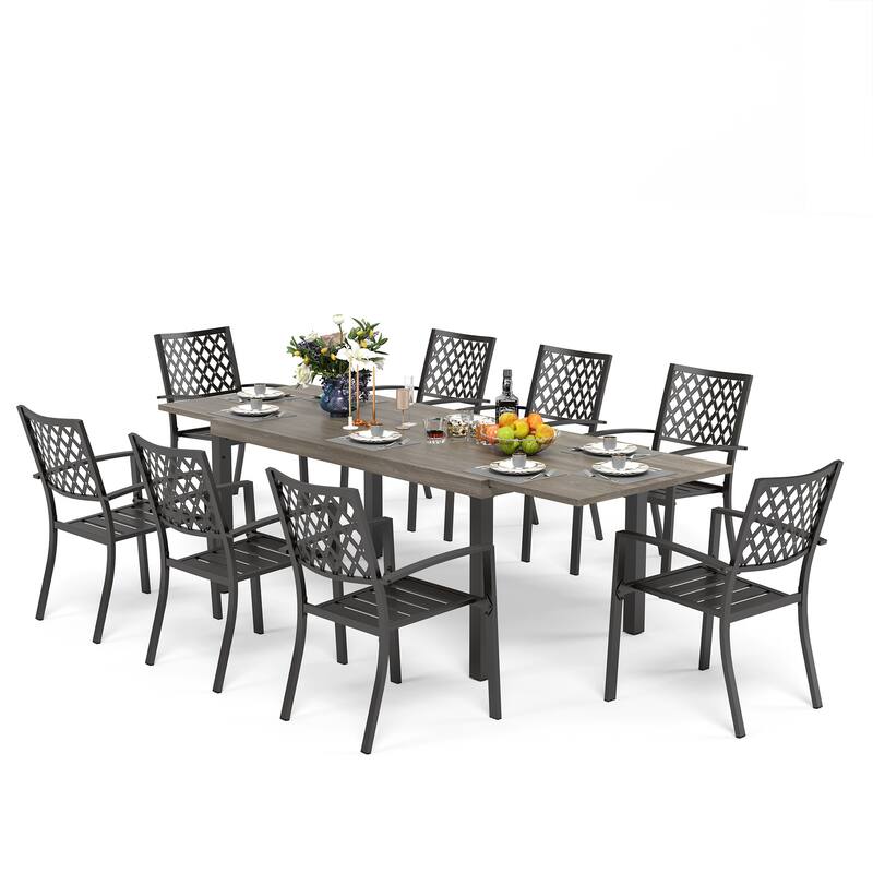 MAISON ARTS 7/9-Pieces Patio Dining Set with Metal Rectangle Expandable Table and Metal Stackable Chairs
