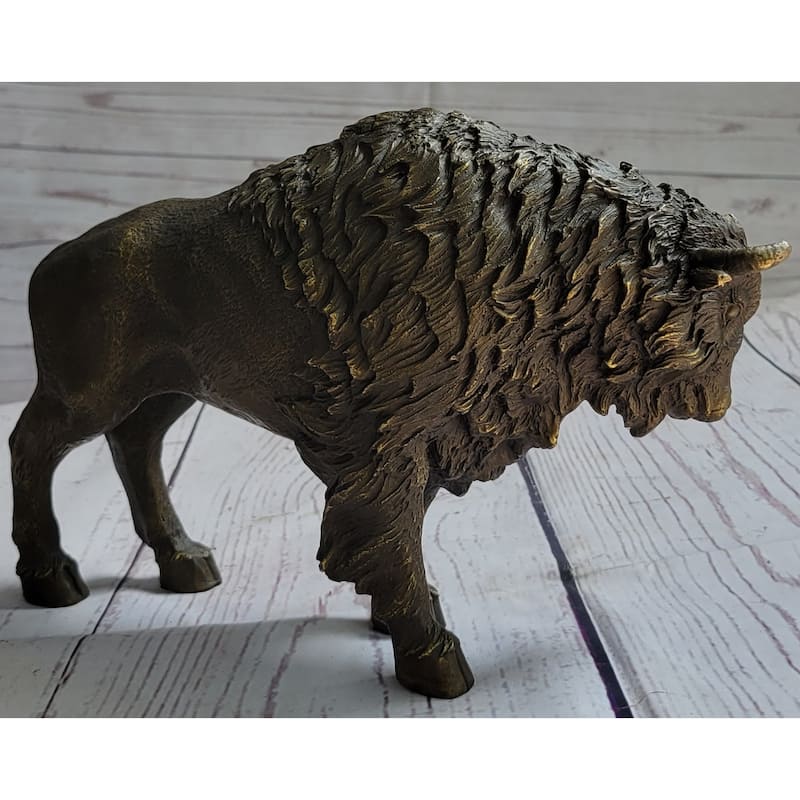 American Buffalo Imitative Bull Bison Bronze Metal Figure Figurine Sculpture Statue Western Decor 8 Inches X 11 Inches