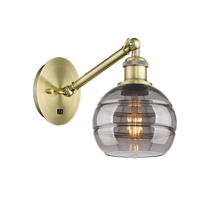 Innovations Lighting 317-1W-8-6 Rochester Sconce Rochester 8" Tall - Antique Brass / Smoked