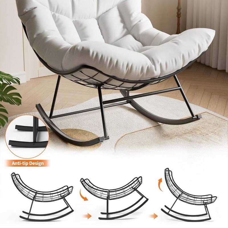 Outdoor Rocking Chair, Oversized Patio Wicker Egg Chair for Balcony Garden with Ottoman - N/A