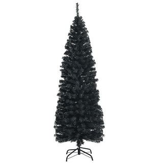 Gymax 6FT Unlit Black Artificial Pencil Tree Christmas Tree w/ 520 PVC ...