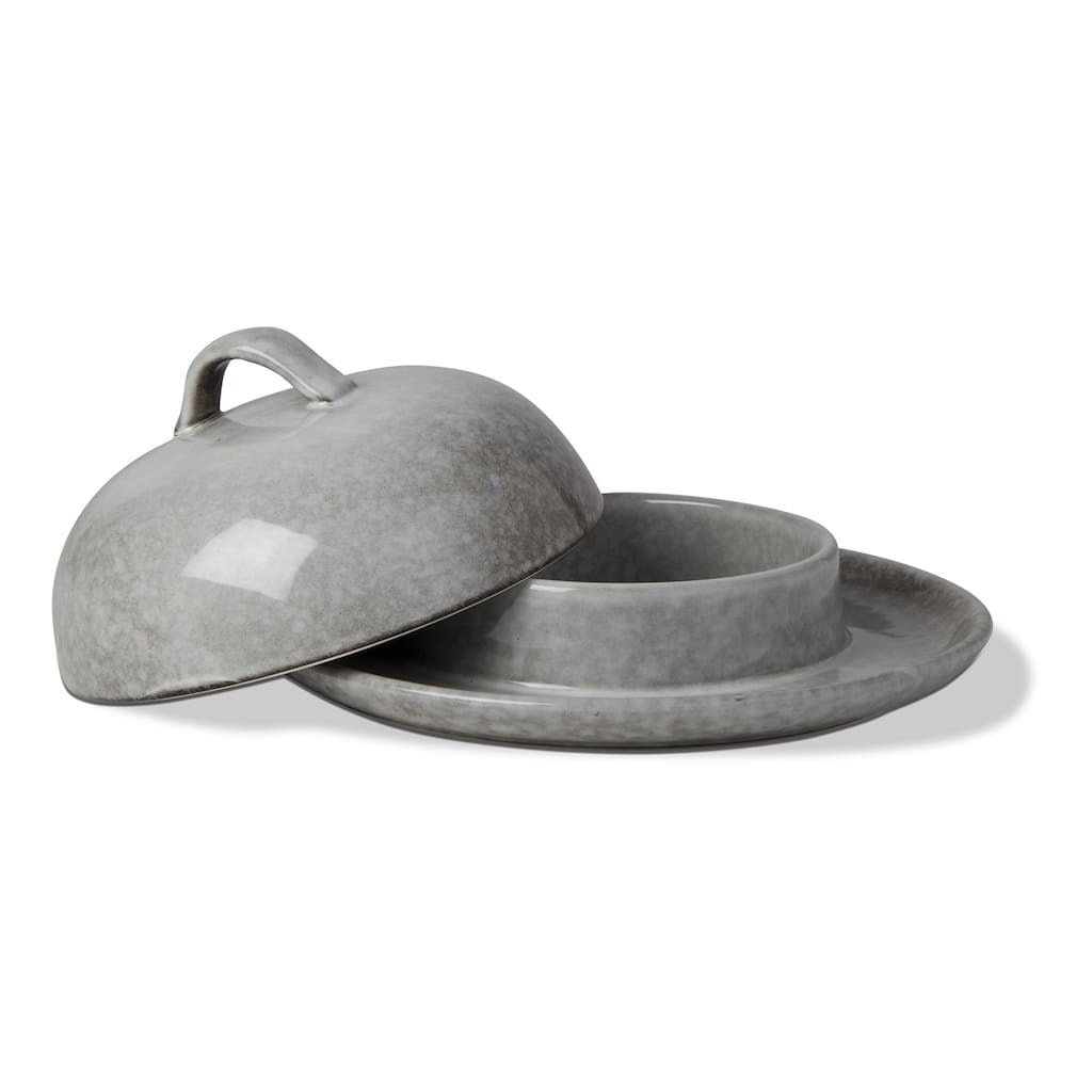 Stinson Light Gray Ceramic Brie Baker and Serving Platter 10oz Dishwasher Safe 3.7in H x 8.7in L x 8.7in W