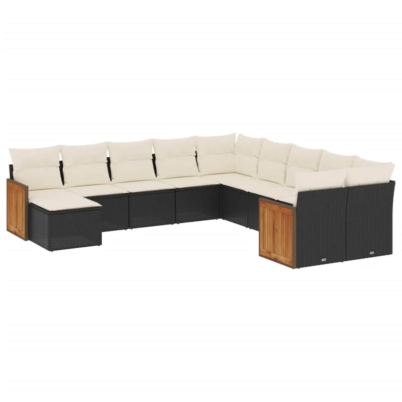 vidaXL Patio Sofa Set with Cushions Outdoor Conversation Furniture Poly Rattan - 21.7 x 21.7 x 14.6 in