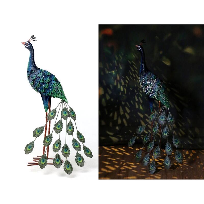 30.5" Peacock With Tail Feathers Down Garden Sculpture