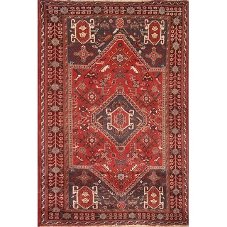 Red Tribal Shiraz Persian Vintage Area Rug Hand-knotted Wool Carpet - 3'6" x 5'2"