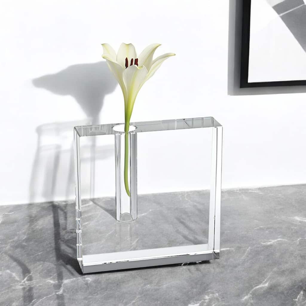 HomeRoots 6" Clear Square Lead Free Crystal Bud Vase