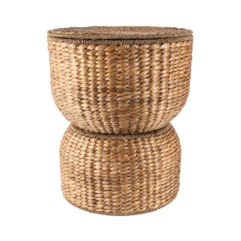 happimess Bhola 18" Hourglass Handwoven Hyacinth Storage Accent Table with Lid