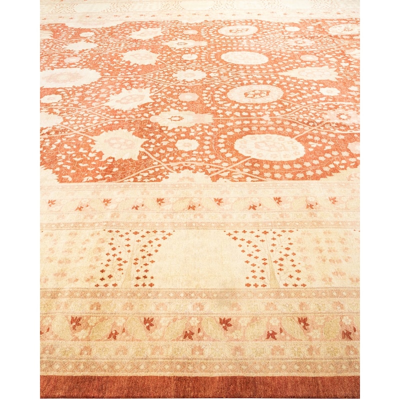 Overton Hand Knotted Wool Vintage Inspired Traditional Mogul Yellow Area Rug - 12' 6" x 15' 3"