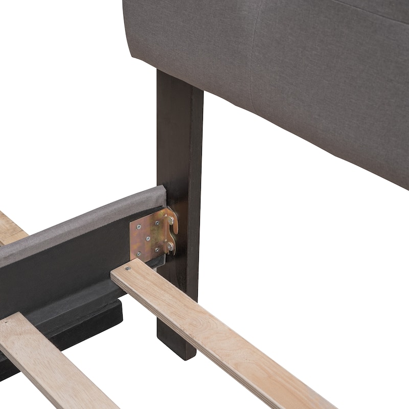 Roomfitters Queen Upholstered Platform Bed with Pull-Out Trundle, Modern Tufted Headboard