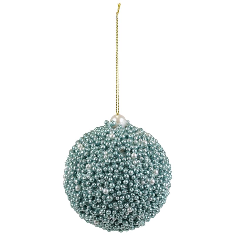 Glitter Beaded Christmas Ball Ornament - 4" - Seafoam Green
