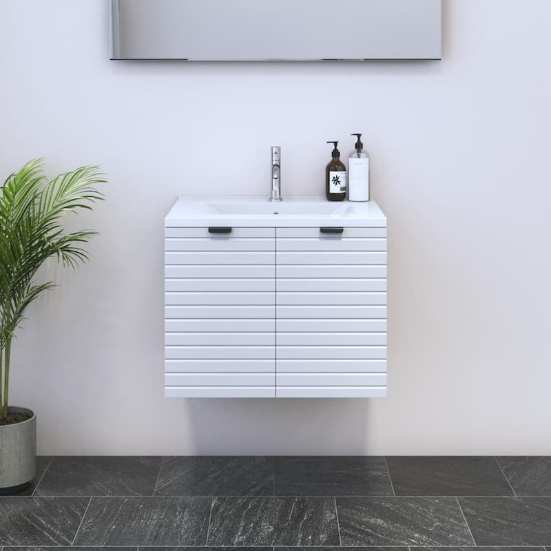 Capri 2D 60 Floating Bathroom Vanity (24" Width) - 24" Drop In White - White