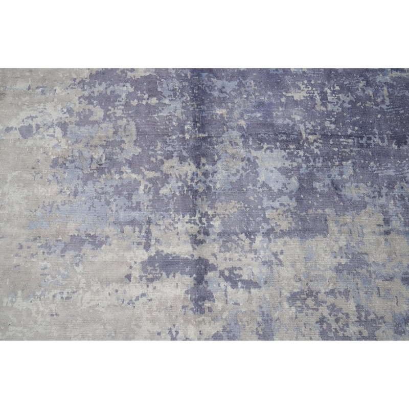 Hand Knotted Oriental Viscose Silk Carpet Modern Pictorial Purples Abstract Area Rug - 7' 10'' X 5' 9''