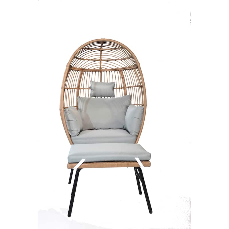 Outdoor Garden Wicker Egg Chair Patio Chaise with Footstool