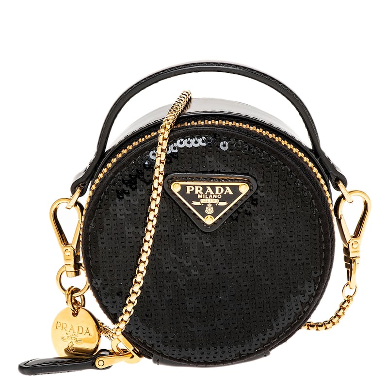 Prada Sequined Mini Round Pouch - Black