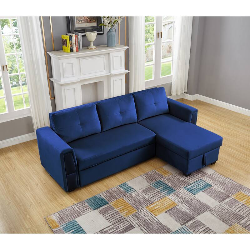 Velvet Reversible Sofabed Sectional Sofa & Chaise - 91" Wide