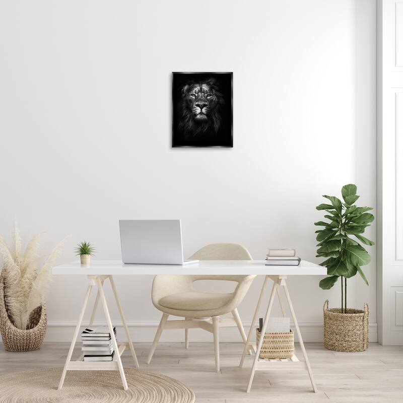 Stupell King of the Jungle Lion In Shadows Black and White Photography Floater Frame