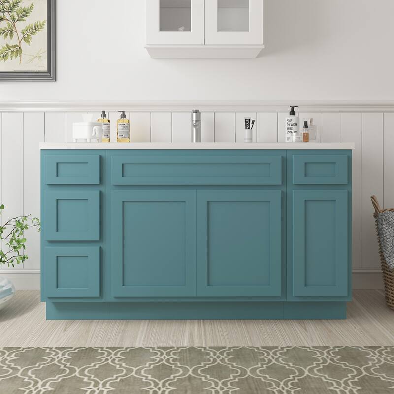 Vanity Art 57" Oak Freestanding Bathroom Vanity Cabinet without Top - Green