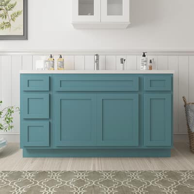 Vanity Art 57" Oak Freestanding Bathroom Vanity Cabinet without Top
