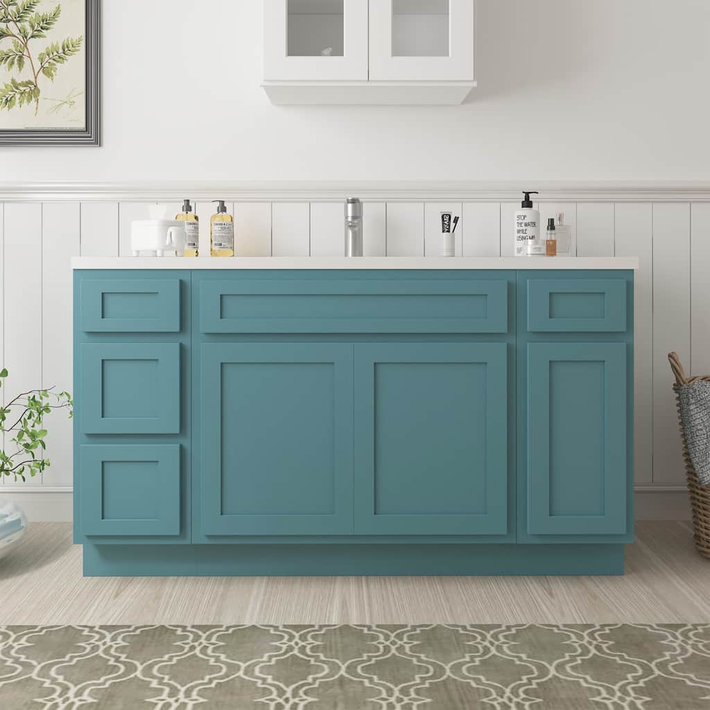 Vanity Art 57" Oak Freestanding Bathroom Vanity Cabinet without Top