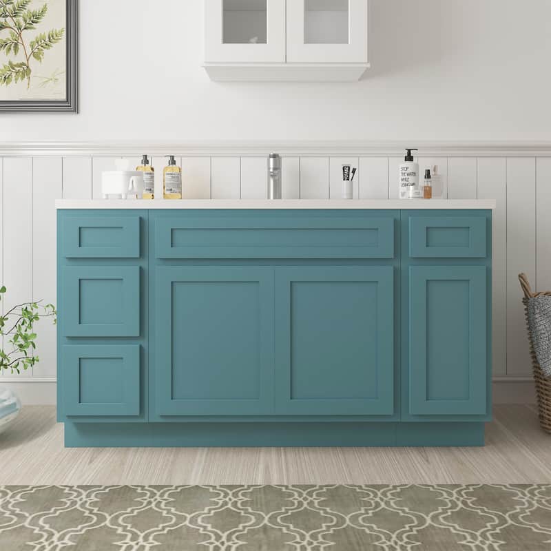 Vanity Art 60" Oak Freestanding Bathroom Vanity Cabinet without Top