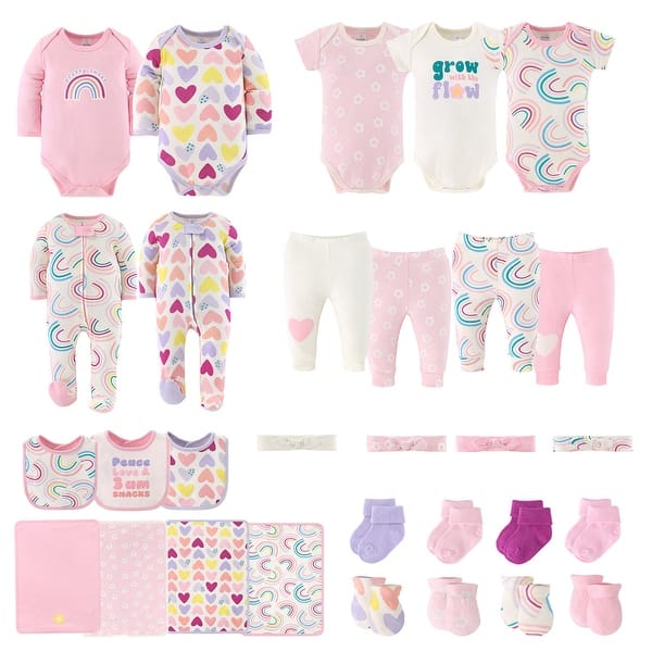 slide 1 of 1, The Peanutshell Pretty Sweet 30-Piece Baby Layette Girl Clothing Gift Set, 0-3 Months - Pink
