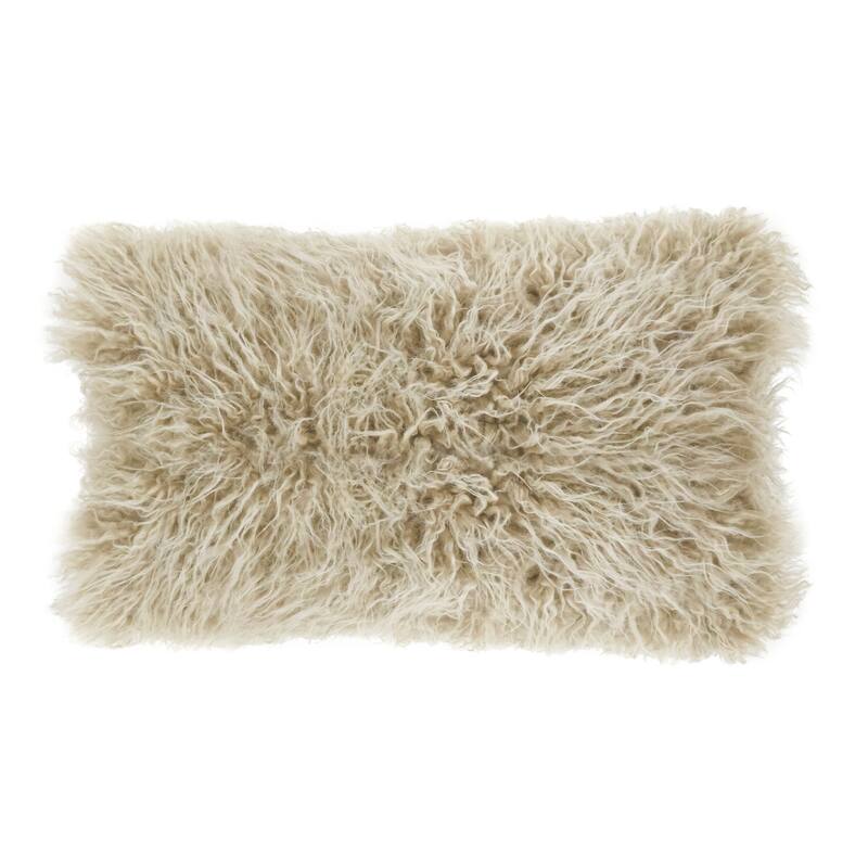 Mongolian Shaggy Faux Fur Throw Pillow - 12 x 20 - Oatmeal