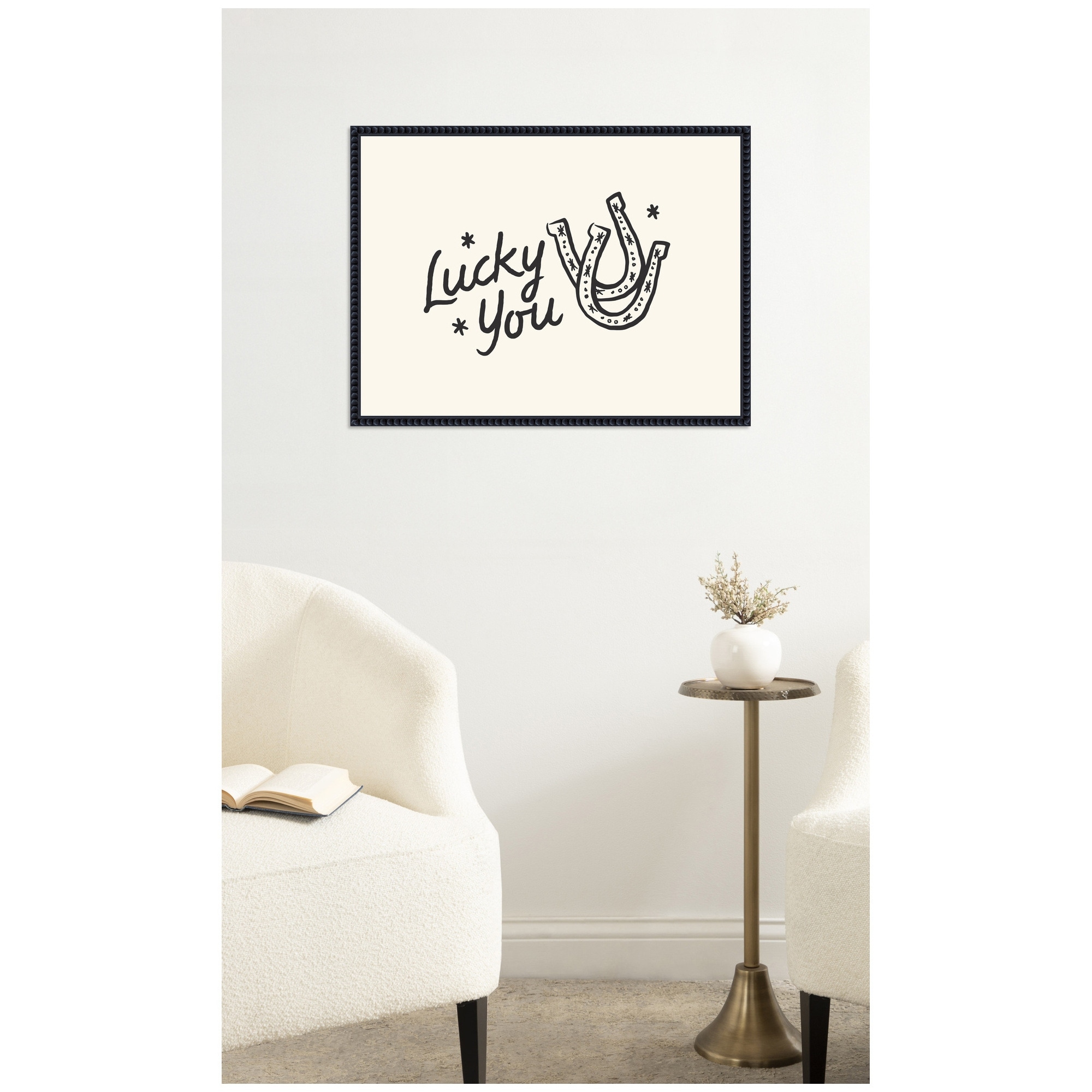 Kate and Laurel Lucky You Horseshoe Hand Drawn by Lucky Guava Framed Canvas Wall Art Print