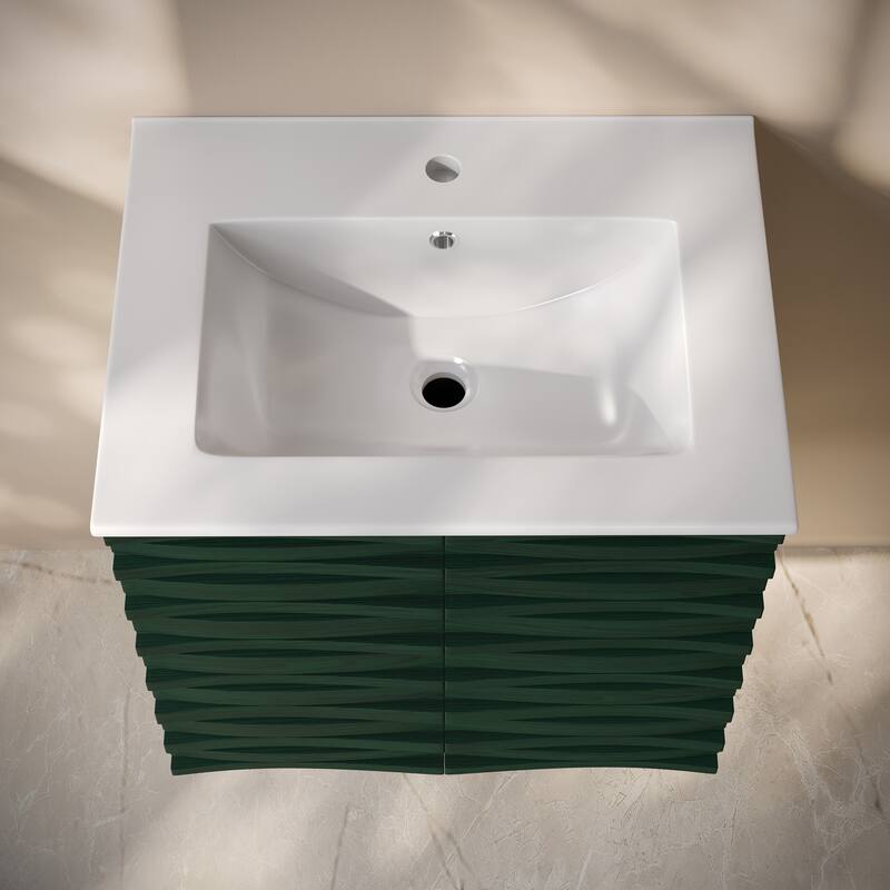 Cascade 24" Wall-Mounted Bathroom Vanity In Green Oak With Sink Top - 24