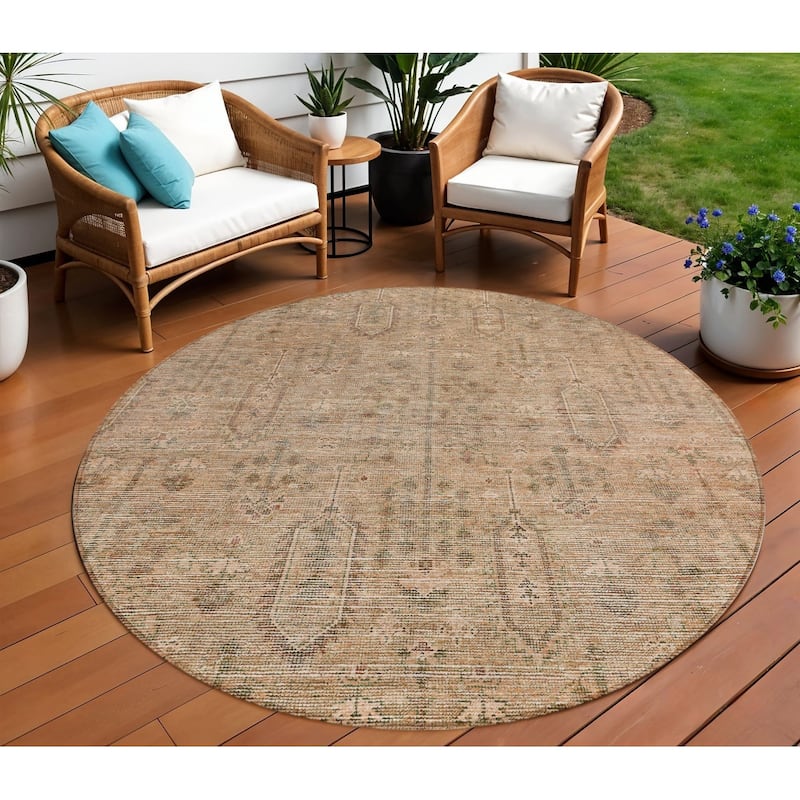 HomeRoots Southwestern Transitional Rectangle Outdoor Rug - 8' Round