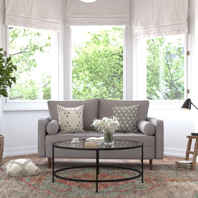 Compact Upholstered Tufted Loveseat with Wooden Legs