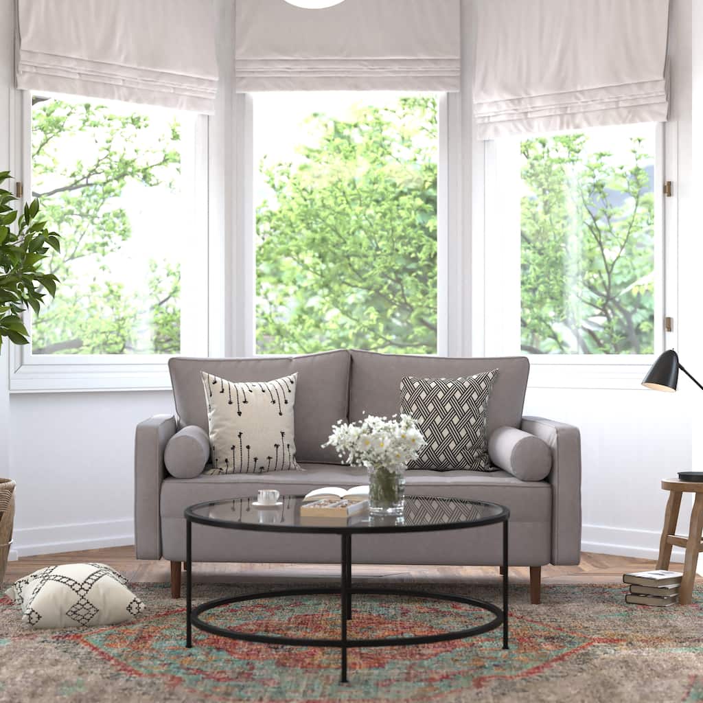 Compact Upholstered Tufted Loveseat with Wooden Legs