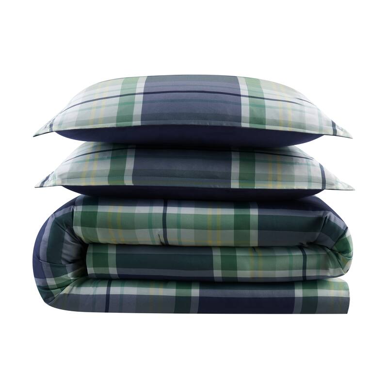 Serta Simply Clean Scott Plaid Antimicrobial Comforter Set